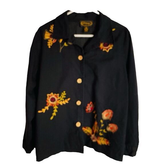 Alex Kim Fall Autumn Jacket Womens 1X Black Floral Embroidered Art to Wear Artsy - Picture 1 of 10